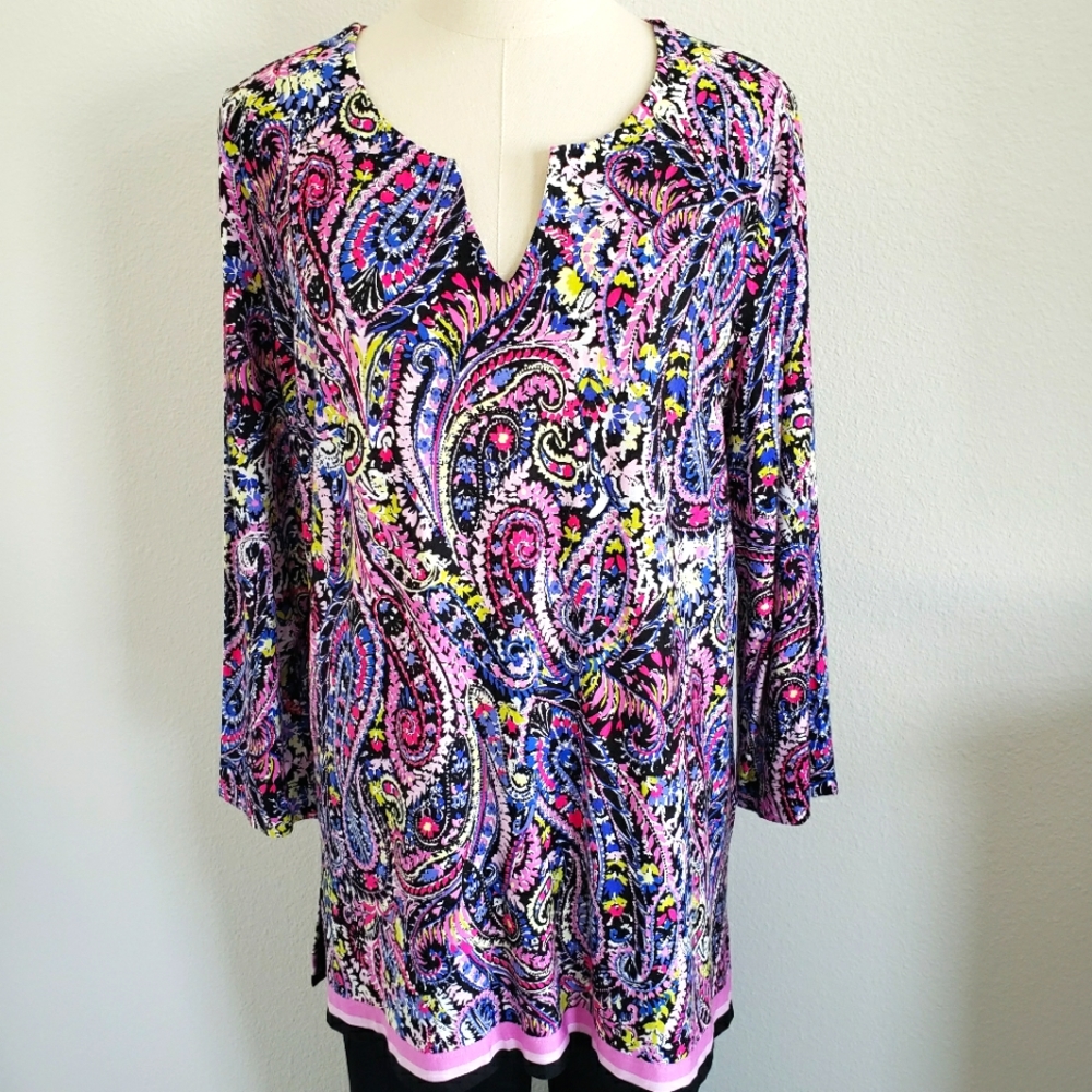 PAPPAGALLO Long Sleeve Pearl Pink Paisley Tunic Top—NWT—L - Picture 1 of 14